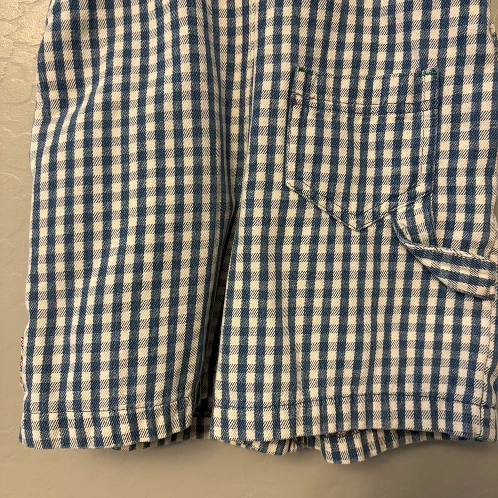 Gymboree rainbow tag vintage blue white plaid check sun shortalls overalls small